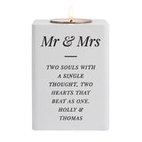 Personalised white wooden tea light holder
