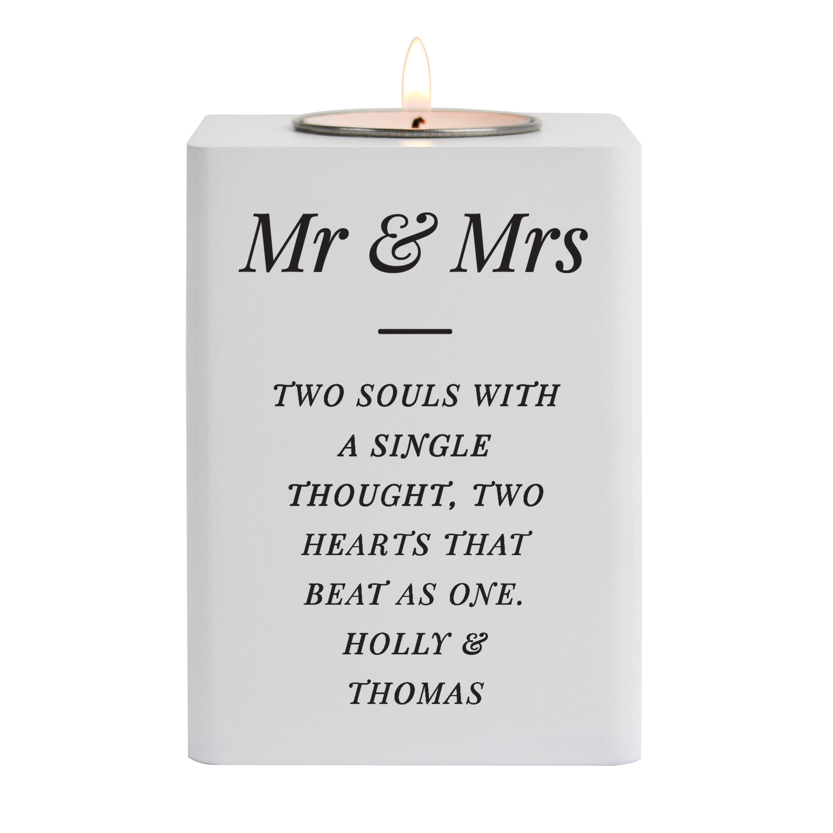 Personalised white wooden tea light holder