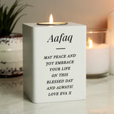 Personalised white wooden tea light holder