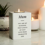 Personalised white wooden tea light holder