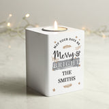 Personalised white wooden tea light holder