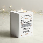 Personalised white wooden tea light holder