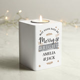 Personalised white wooden tea light holder
