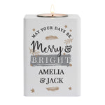Personalised white wooden tea light holder
