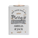 Personalised white wooden tea light holder