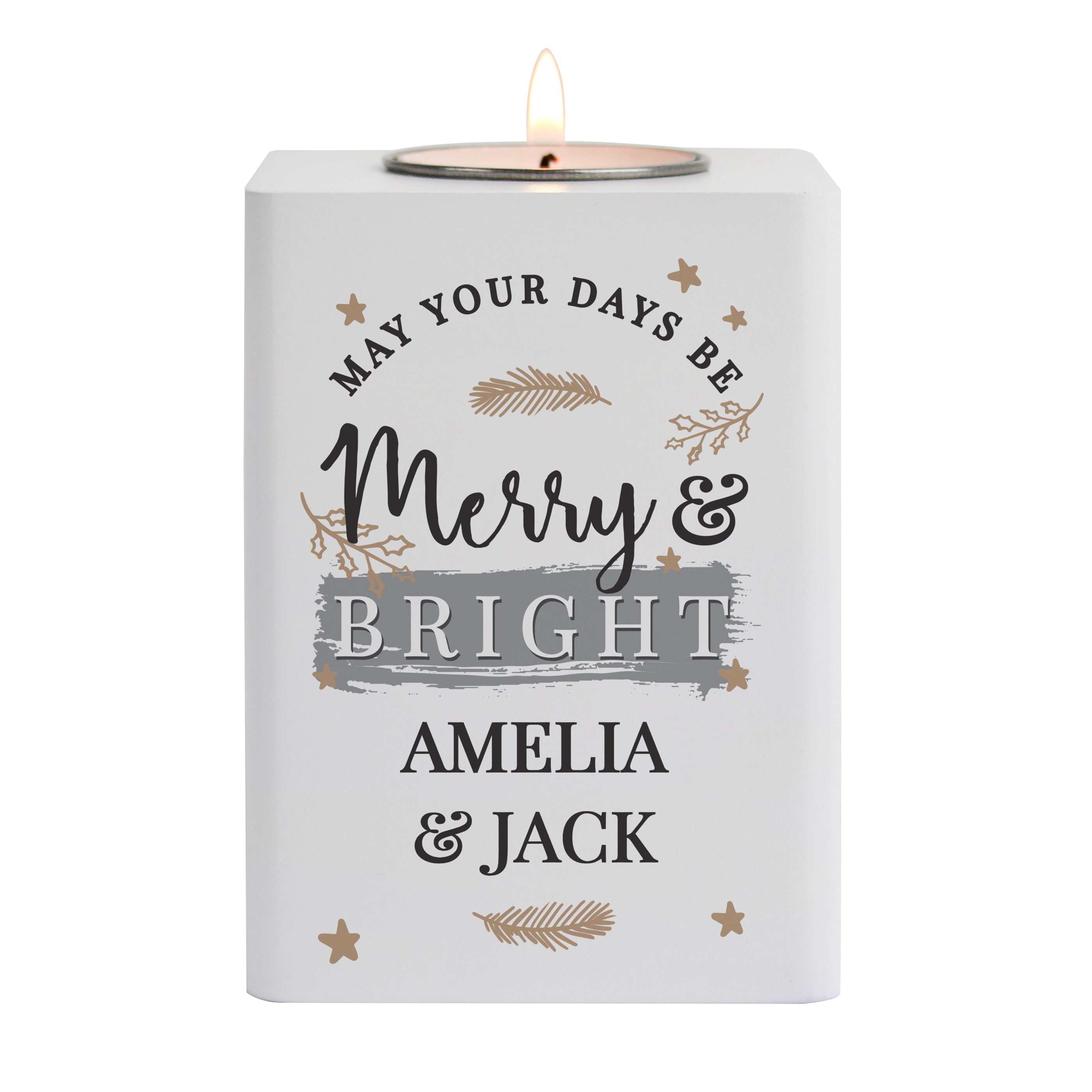 Personalised white wooden tea light holder