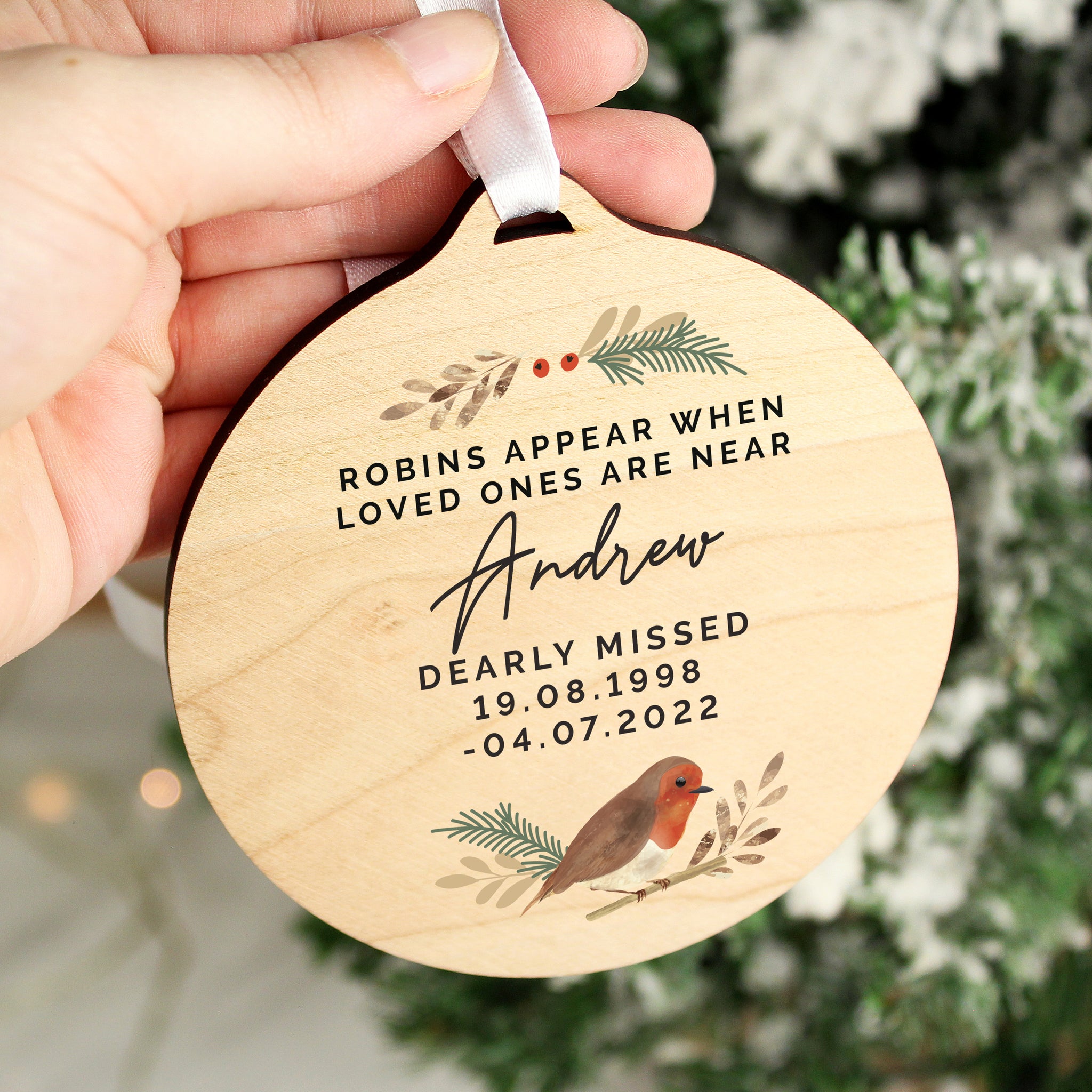 Personalised wooden robin Christmas decoration