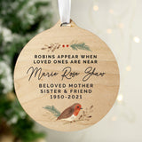 Personalised wooden robin Christmas decoration