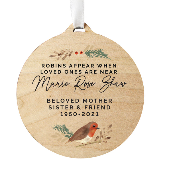 Personalised wooden robin Christmas decoration