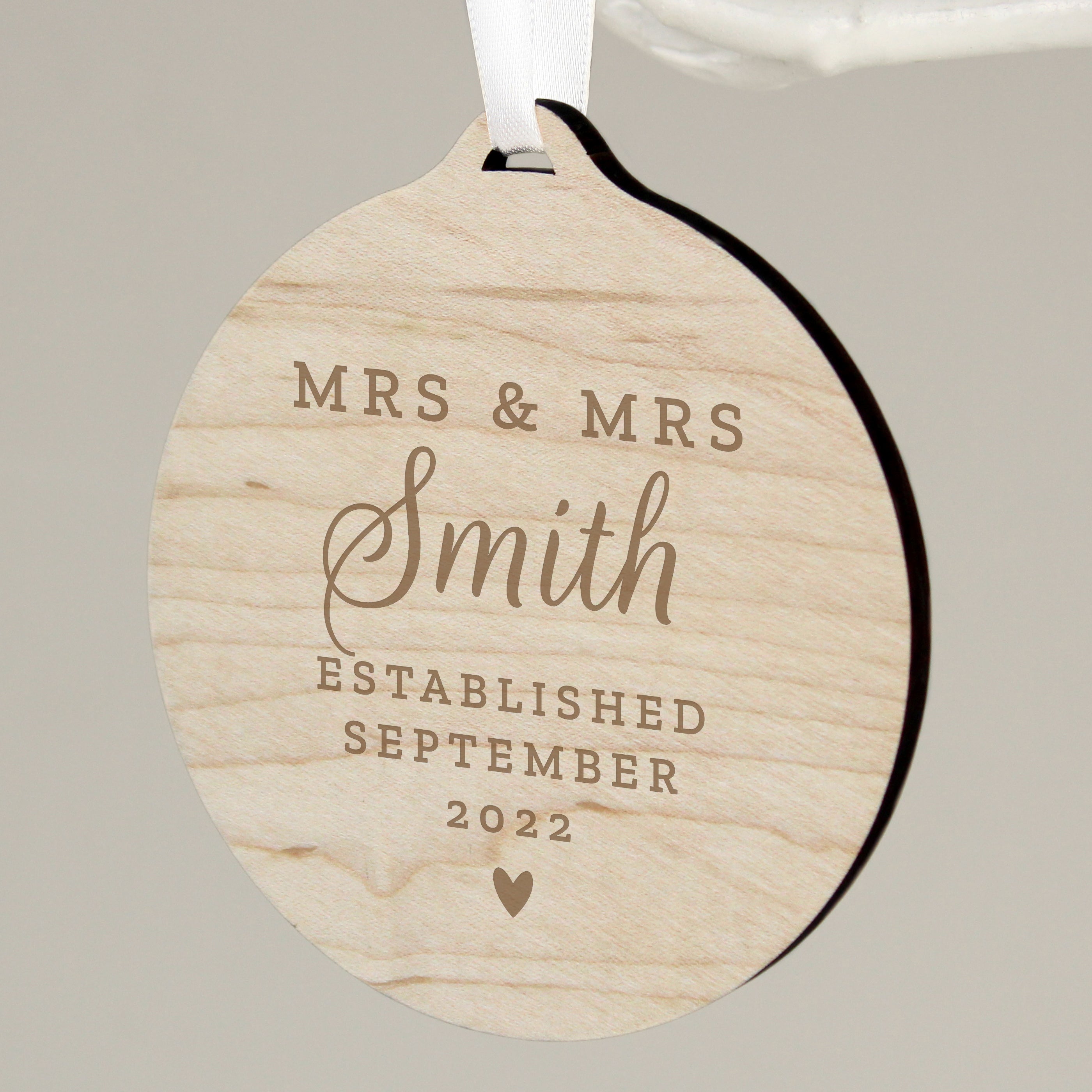Personalised Wooden Mr & Mrs Christmas Decoration