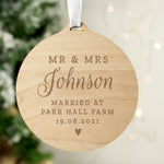 Personalised Wooden Mr & Mrs Christmas Decoration