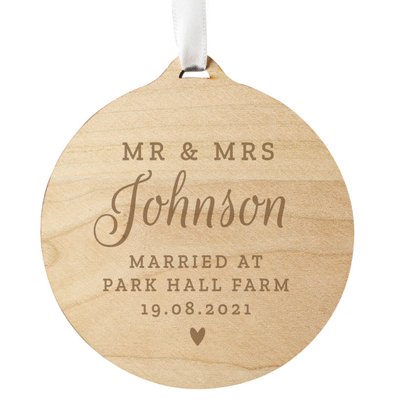 Personalised Wooden Mr & Mrs Christmas Decoration