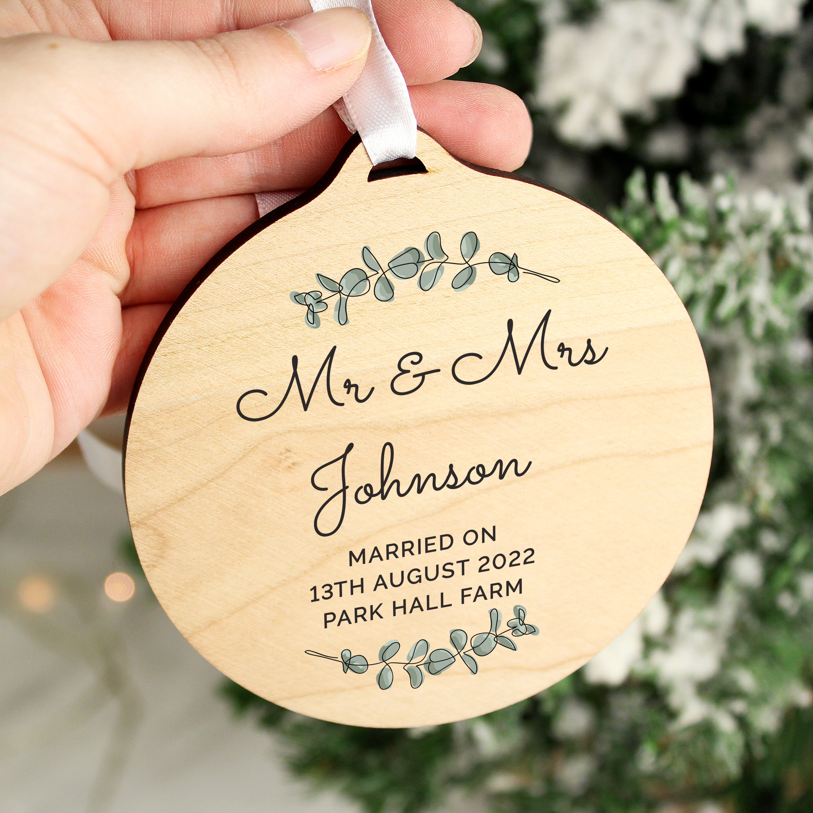 Personalised Wooden Mr & Mrs Christmas Decoration