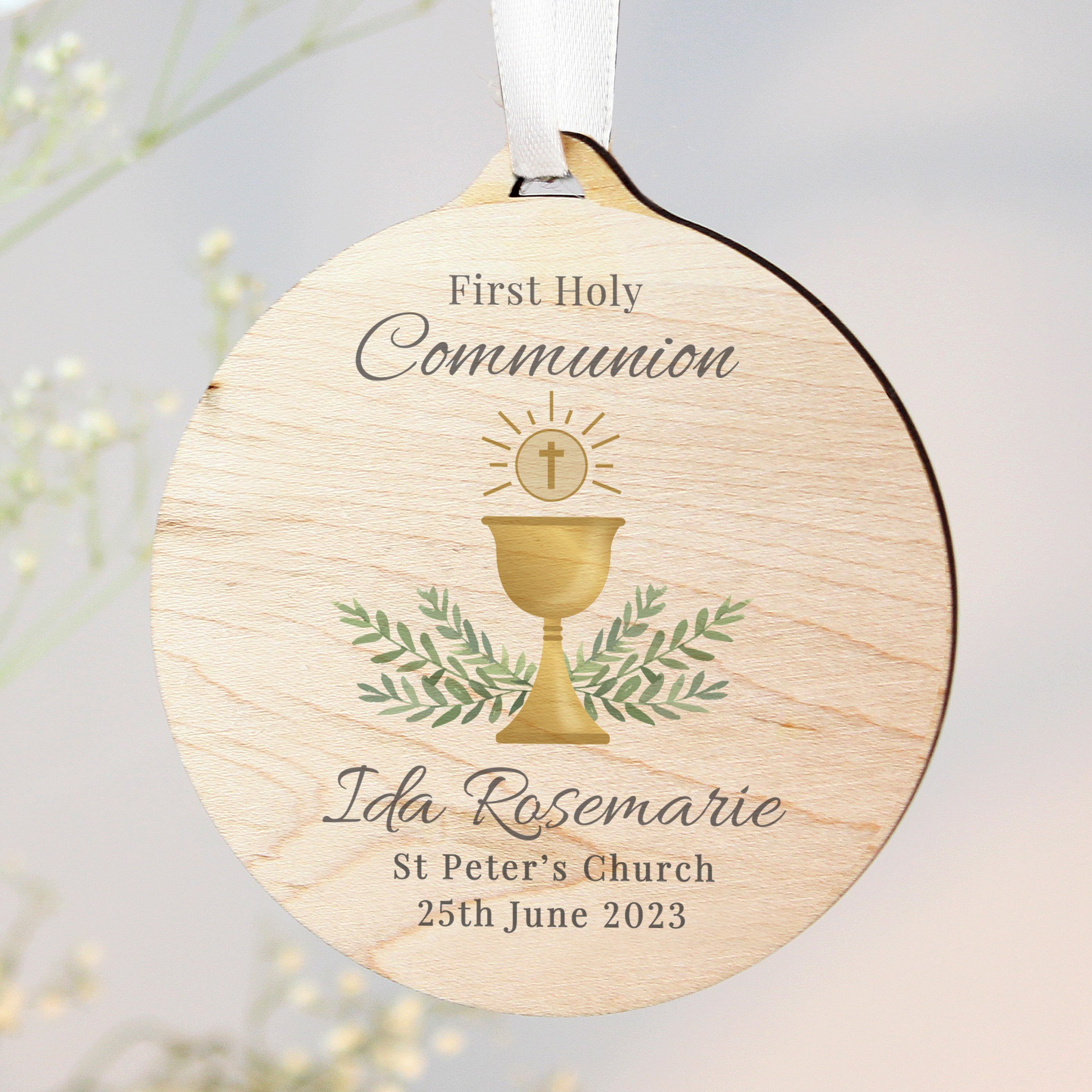 Round wooden Communion decoration