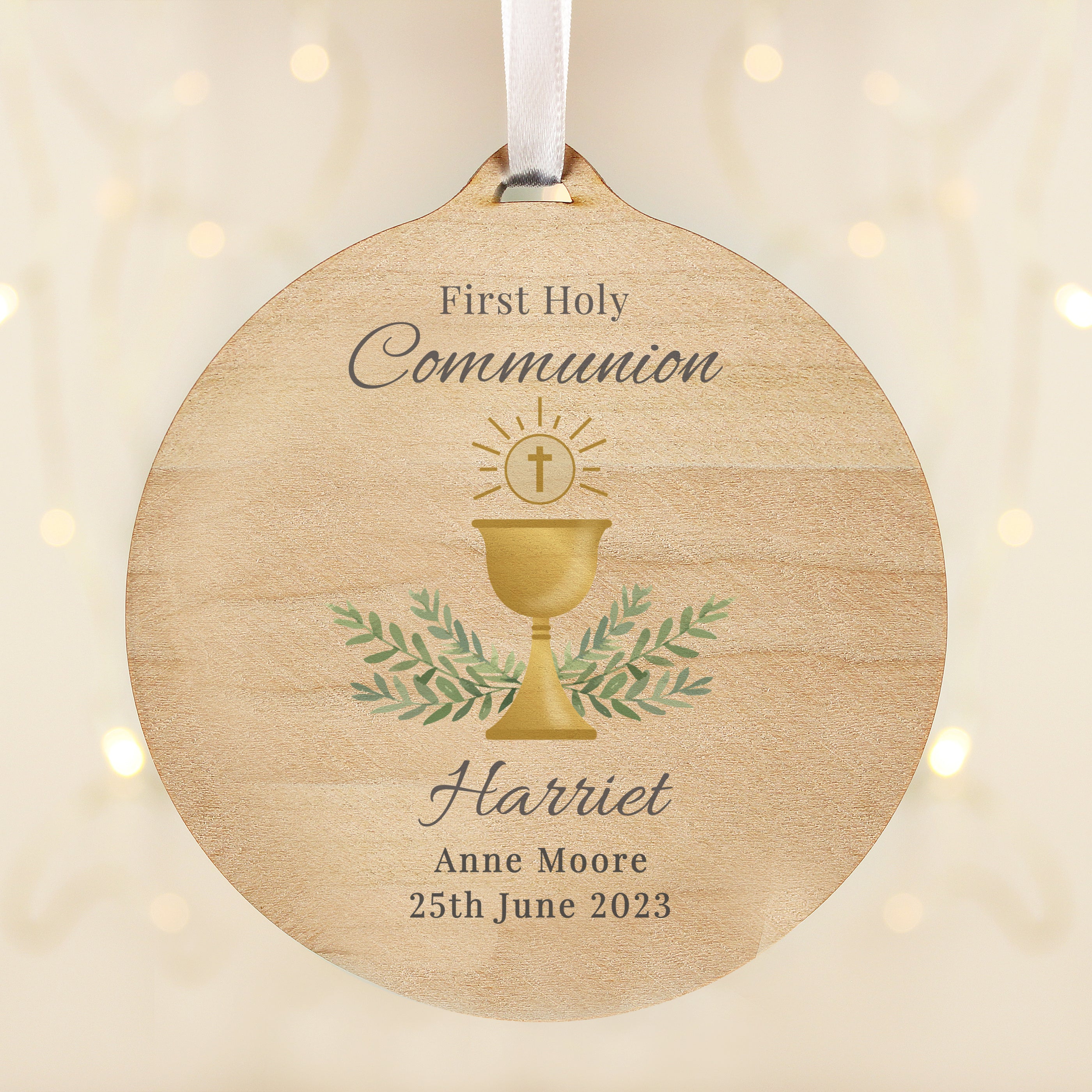 Round wooden Communion decoration