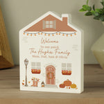 Personalised wooden house ornament for Autumn.