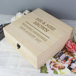 Quirky wooden keepsake box to keep clutter at bay or store those special keepsakes featuring a metal clasp and hinges.  The box can be personalised with 2 lines of text with up to 15 characters per line (above the line) and 2 lines of text with up to 25 characters per line (below the line).