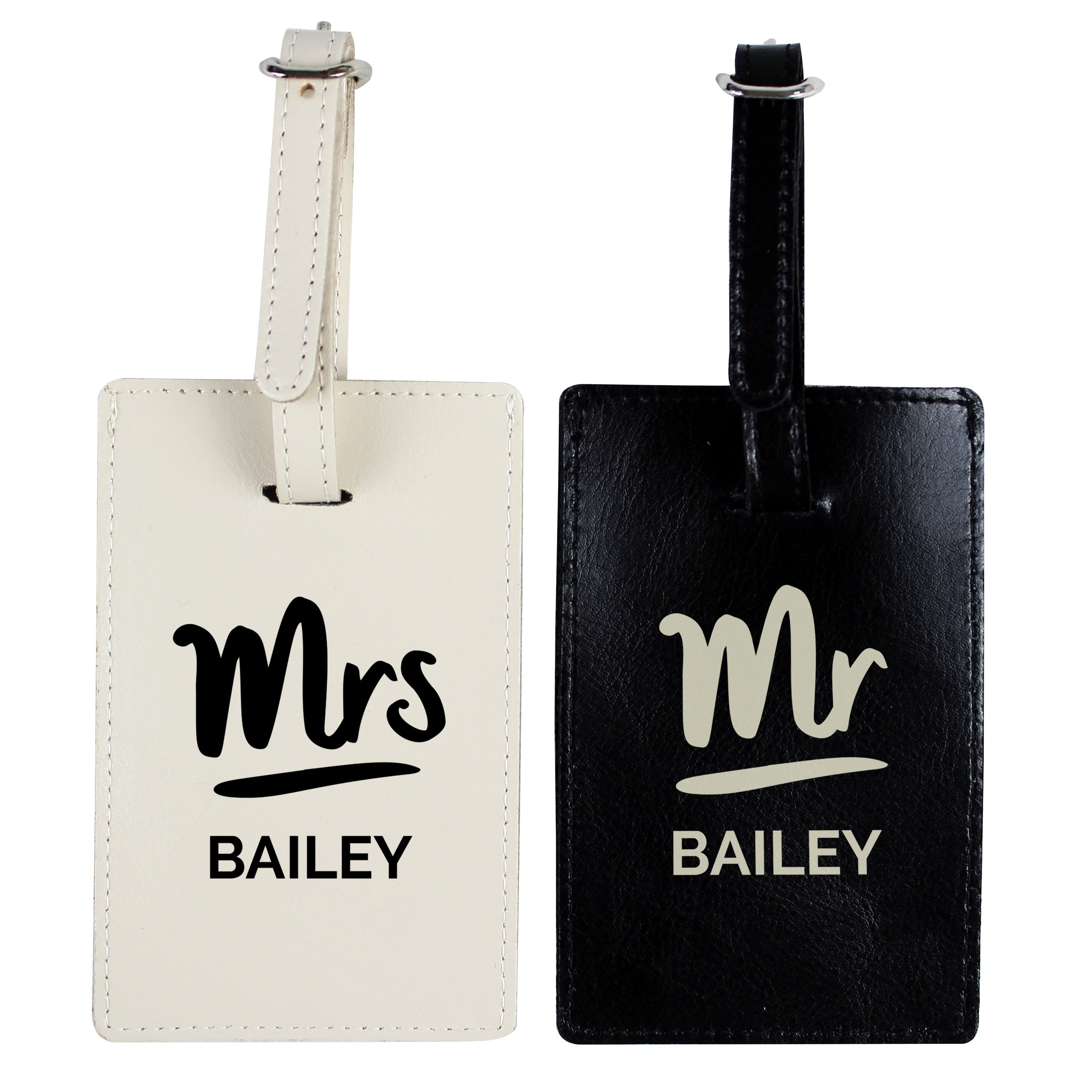 Personalised Mr & Mrs Black and Cream Luggage Tag Set