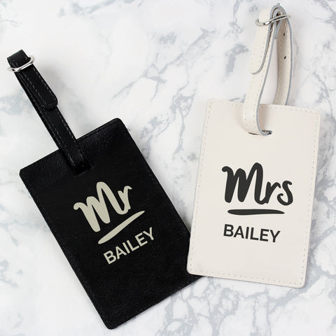 Personalised Mr & Mrs Black and Cream Luggage Tag Set