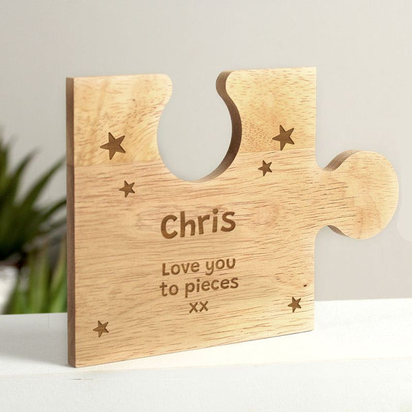 Wooden Jigsaw piece with personalised text and star design