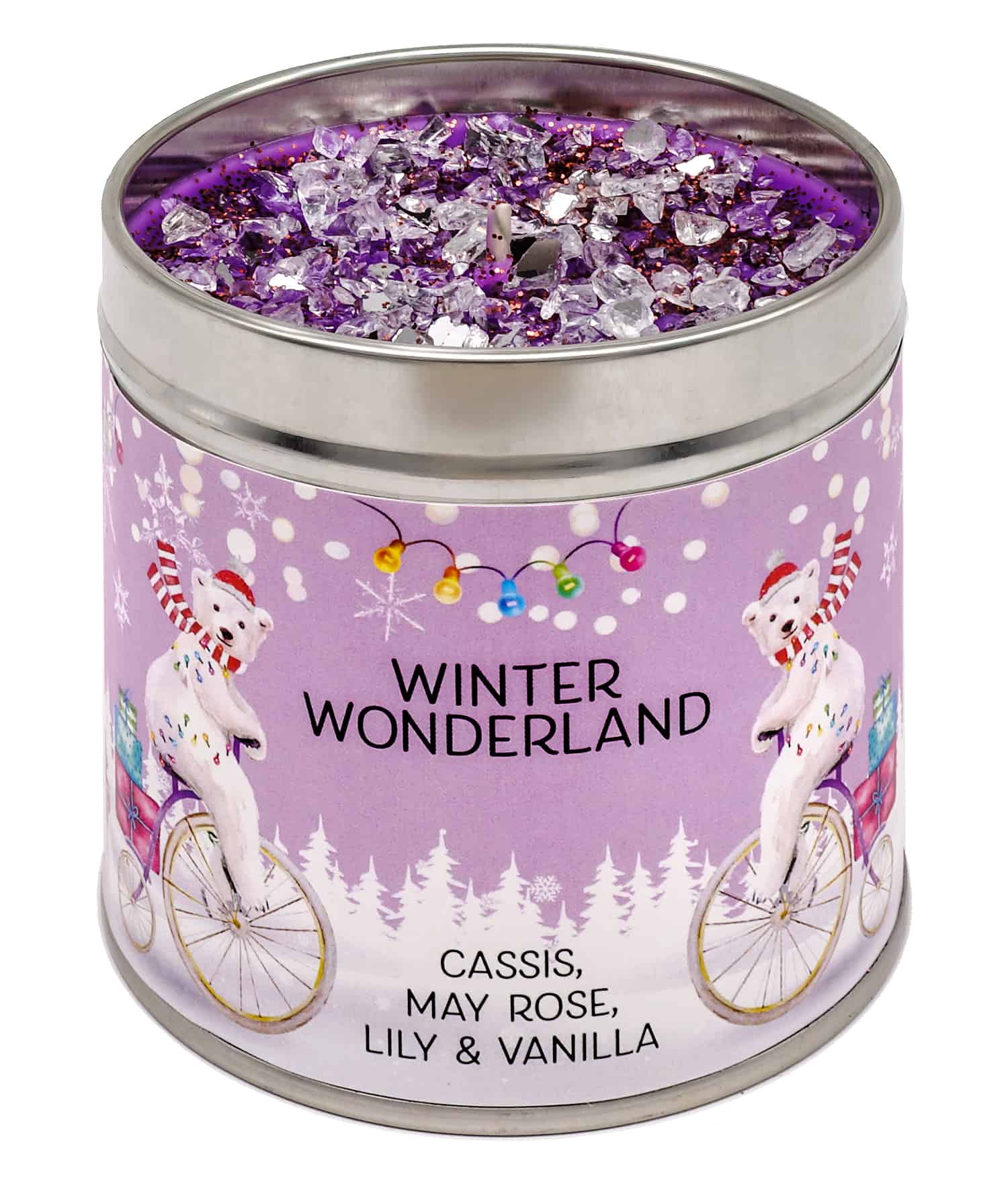 Tin candle with added sparkle and Christmas sentiment - Winter Wonderland
