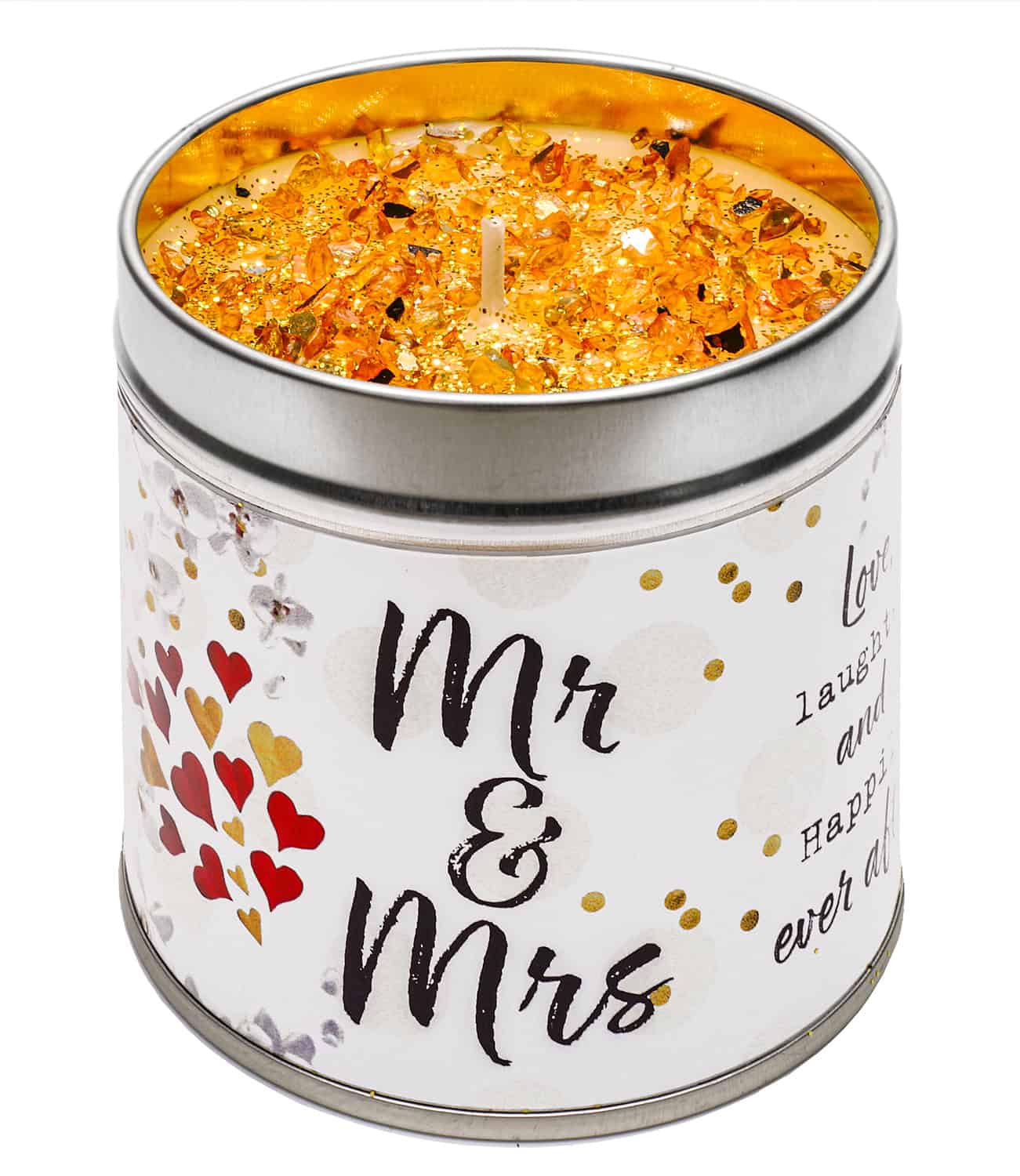 Candle with text saying 'Mr & Mrs'