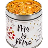 Candle with text saying 'Mr & Mrs'