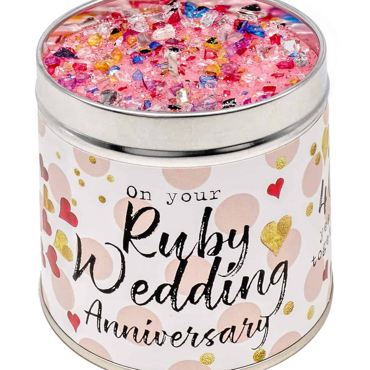 Candle with text saying 'On your Ruby Wedding Anniversary' 