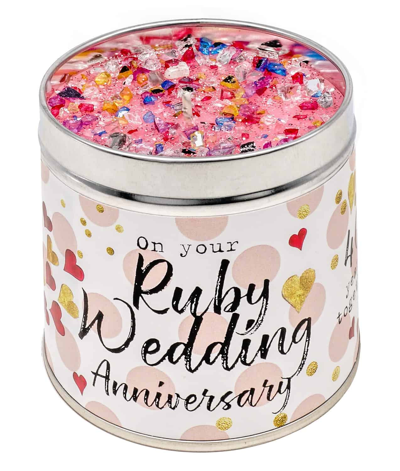 Candle with text saying 'On your Ruby Wedding Anniversary' 