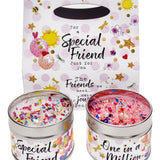 Gift box including two candles - one candle with text says 'Special Friend' and the other says 'One in a Million