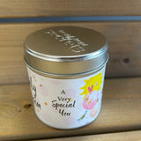 Tin cousin sentiment candle with added sparkles