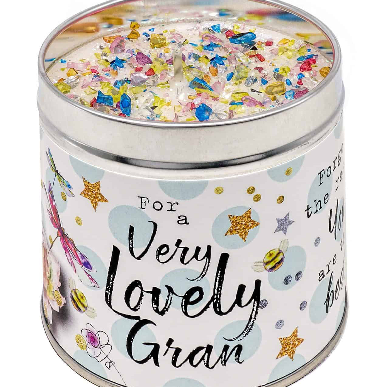 Tin gran candle with added sparkles