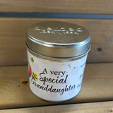 Best Kept Secrets Granddaughter tin candle with sparkle topping.