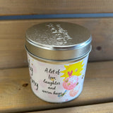 Tin granny sentimental candle with added sparkles