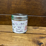Tin Mother of the Bride candle with sparkles
