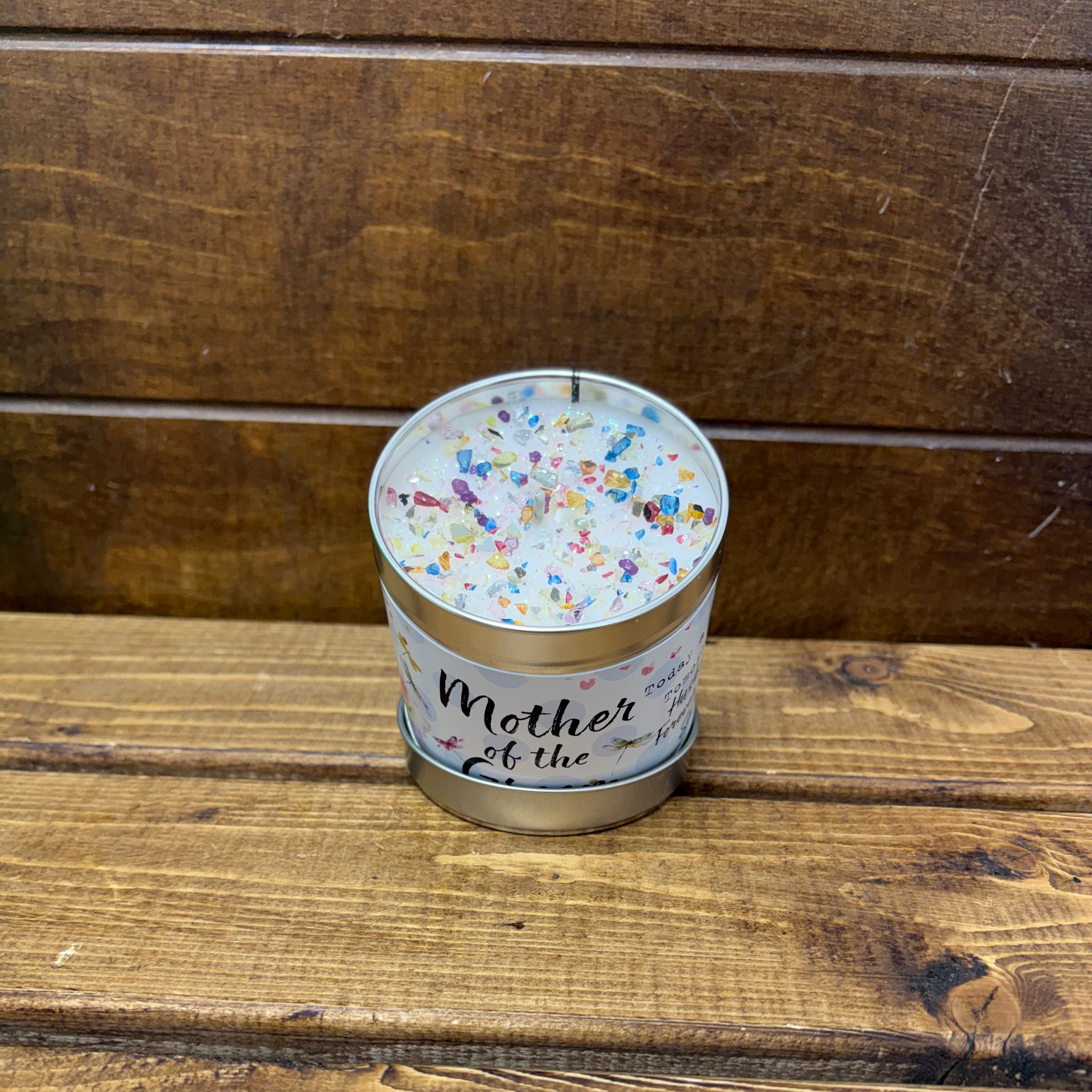 Tin candle with added sparkles and sentiment Mother of the Groom