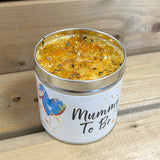 Tin Candle with added sparkle on top and sentiment which reads 'Mummy To Be'