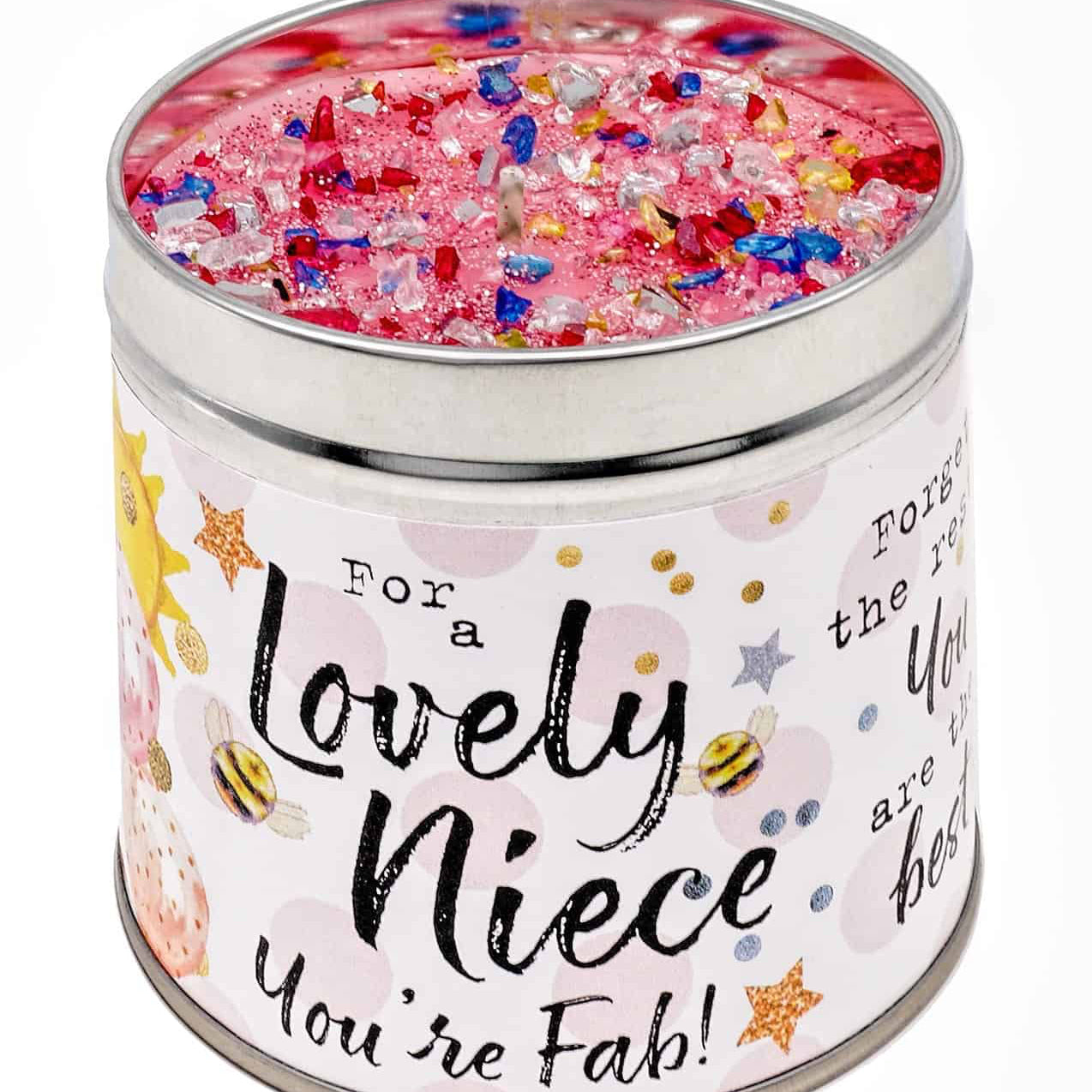 Tin niece sentimental candle with added sparkles