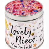 Tin niece sentimental candle with added sparkles