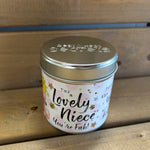 Tin niece sentimental candle with added sparkles