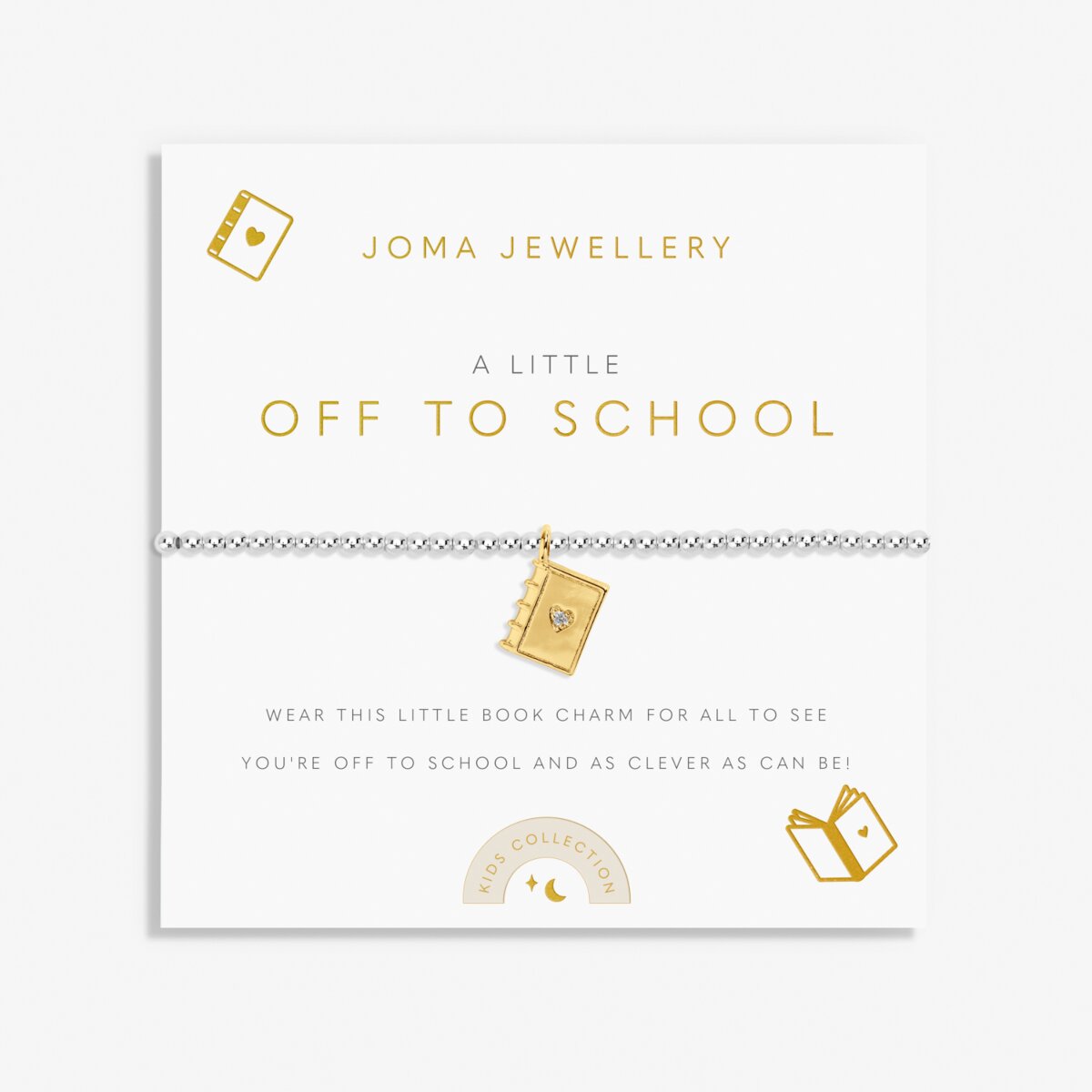 Joma girls beaded bracelet with gold plated book charm