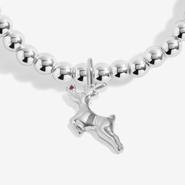 Girls Joma Jewellery bracelet with Rudolph Reindeer charm presented on festive sentiment card.