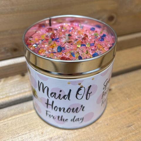 Maid Of Honour tin candle with sparkles