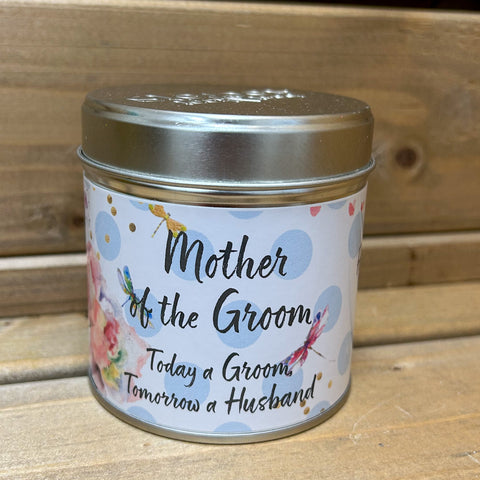 Mother Of Groom tin candle with sparkles