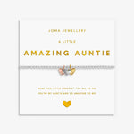 silver bracelet with a rose, silver and gold heart charms with text saying 'Amazing Auntie'