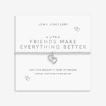 Joma Jewellery bracelet with interlocking heart charm on a sentiment card which reads friends make everything better