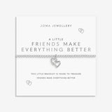 Joma Jewellery bracelet with interlocking heart charm on a sentiment card which reads friends make everything better