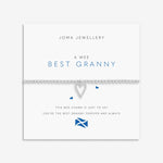 Joma jewellery silver plated beaded stretch bracelet with hanging heart sparkling charm presented on sentiment card.
