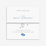 Joma jewellery silver plated beaded stretch bracelet with hanging heart sparkling charm presented on sentiment card.
