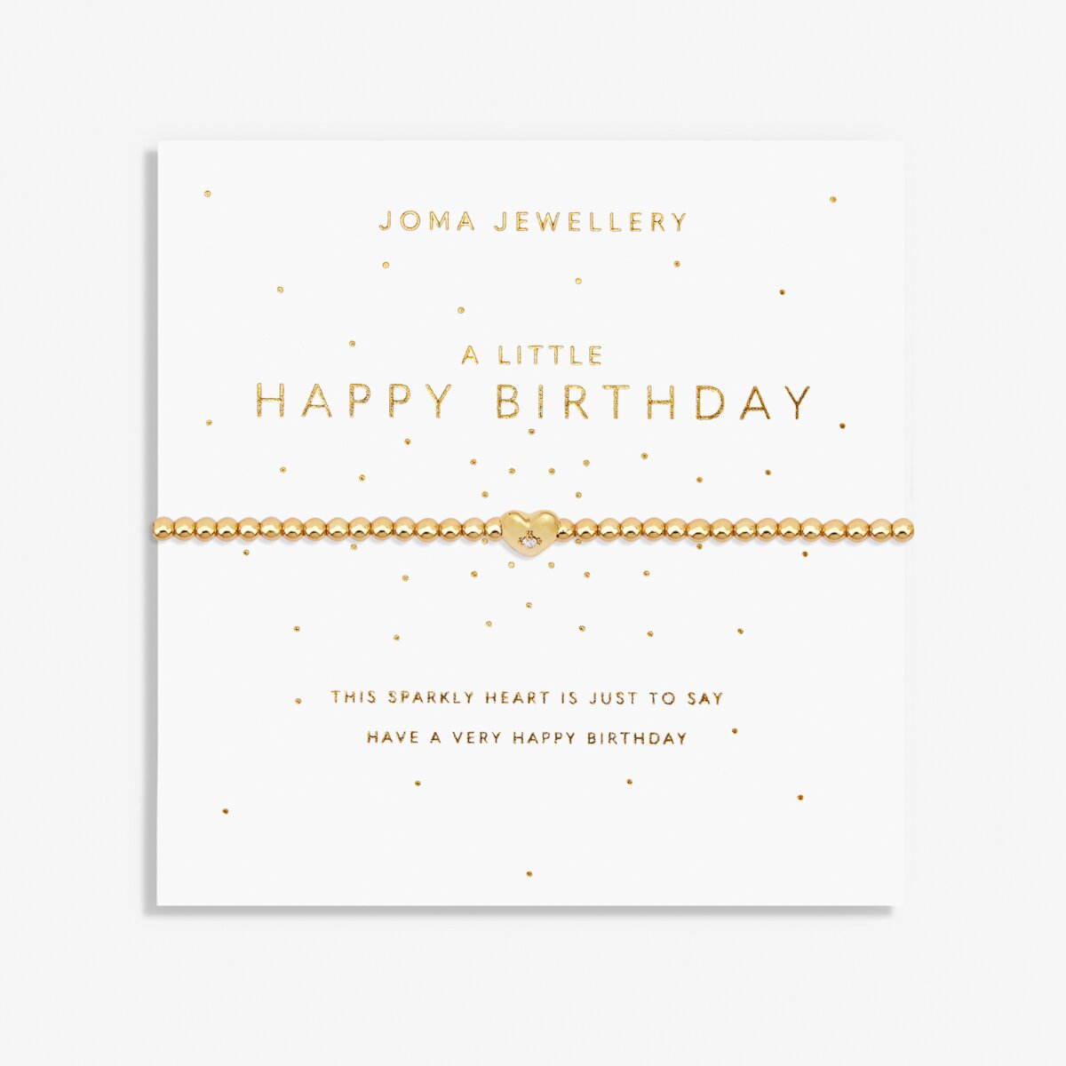 Joma Jewellery gold plated stretch beaded bracelet with heart charm and presented on a foil stamped sentiment card.